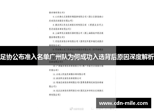 足协公布准入名单广州队为何成功入选背后原因深度解析